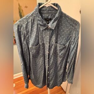 Talbots Blue With white  Hearts Patterned Casual Chambray Shirt